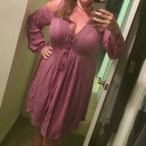 Torrid Purple Cold Shoulder Sundress with Bishop Sleeves